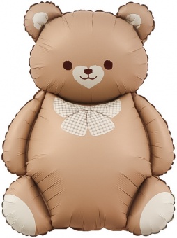 Шар (35''/89 см) Фигура, Мишка с бантом, Коричневый, Сатин