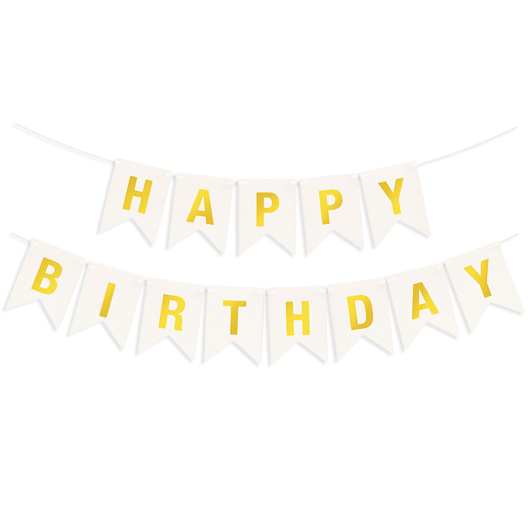 Гирлянда Флажки, Happy Birthday, Белый/Золото, Металлик, 500 см, 16*12 см