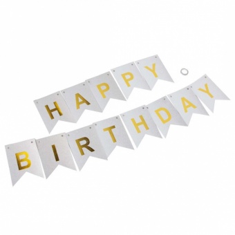 Гирлянда Флажки, Happy Birthday, Серебро Золото, Металлик, с блестками, 350 см, 17 12 см, 1 упак. 170 р