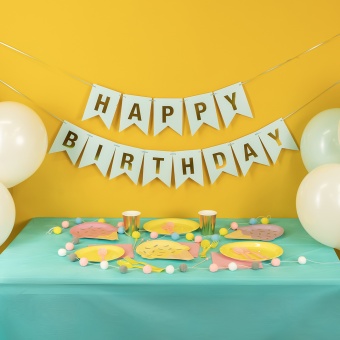 Гирлянда Флажки, Happy Birthday, Белый/Золото, Металлик, 500 см, 16*12 см