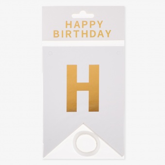 Гирлянда Флажки, Happy Birthday, Белый/Золото, Металлик, 500 см, 16*12 см